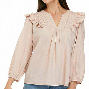Wonderly Flounce Ruffle Sleeve Loose Fit Blouse Cotton‎ Pink Blush XL
